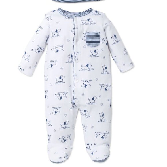 Little Me - White and navy One Piece Footie Sleeper - Picture 5 of 5